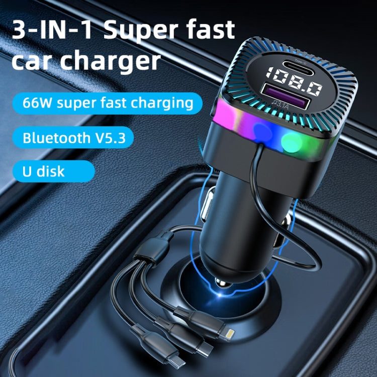 CS3 USB+USB-C 66W Car Charger MP3 Player Bluetooth FM Transmitter