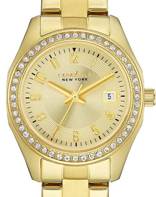 Authentic CARAVELLE By BULOVA Crystal Accented Stainless Steel Ladies Watch