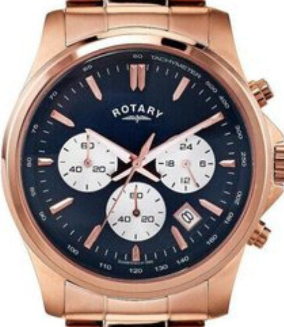 Authentic ROTARY Rose Gold Stainless Steel Chronograph Mens Watch