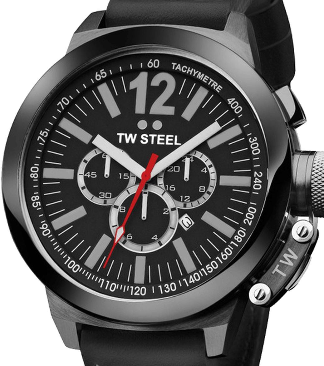 Authentic TW STEEL CEO Canteen Black Leather Chronograph Mens Watch